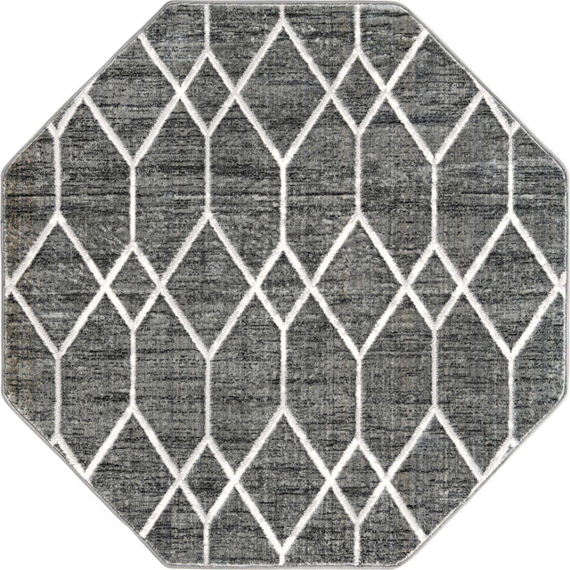 Gray 5' 3 x 5' 3 Matrix Trellis Octagon Area Rug 100% Polyester Geometric Pattern Modern Carpet for Living, Dining, Bedroom, Office for Sale at Rug Engine