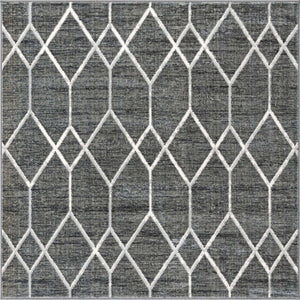 Gray 5' 3 x 5' 3 Matrix Trellis Square Area Rug 100% Polyester Geometric Pattern Modern Carpet for Living, Dining, Bedroom, Office for Sale at Rug Engine