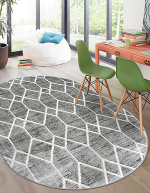 Gray 5' 3 x 8' Matrix Trellis Oval Area Rug 100% Polyester Geometric Pattern Modern Carpet for Living, Dining, Bedroom, Office for Sale at Rug Engine