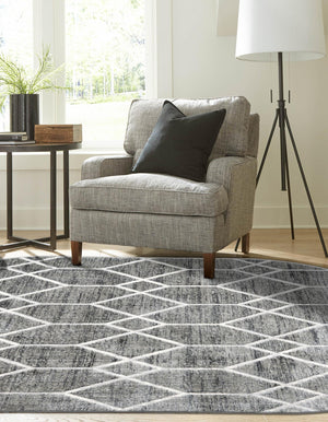 Gray 5' 3 x 8' Matrix Trellis Oval Area Rug 100% Polyester Geometric Pattern Modern Carpet for Living, Dining, Bedroom, Office for Sale at Rug Engine