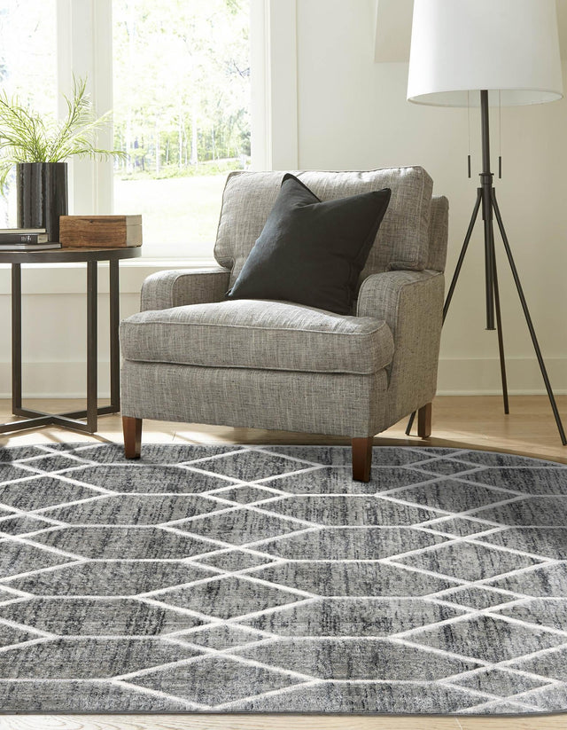 Gray 5' 3 x 8' Matrix Trellis Oval Area Rug 100% Polyester Geometric Pattern Modern Carpet for Living, Dining, Bedroom, Office for Sale at Rug Engine