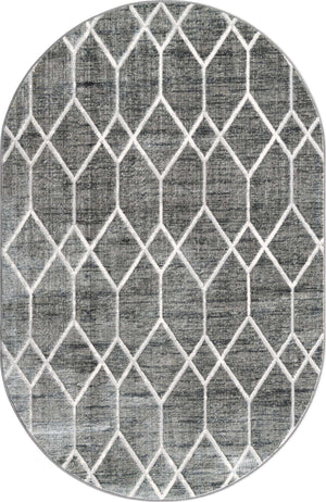 Gray 5' 3 x 8' Matrix Trellis Oval Area Rug 100% Polyester Geometric Pattern Modern Carpet for Living, Dining, Bedroom, Office for Sale at Rug Engine