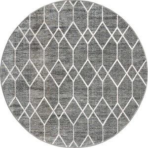 Gray 7' x 7' Matrix Trellis Round Area Rug 100% Polyester Geometric Pattern Modern Carpet for Living, Dining, Bedroom, Office for Sale at Rug Engine