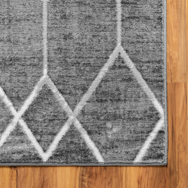 Gray 7' x 7' Matrix Trellis Square Area Rug 100% Polyester Geometric Pattern Modern Carpet for Living, Dining, Bedroom, Office for Sale at Rug Engine