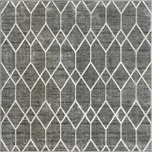 Gray 7' x 7' Matrix Trellis Square Area Rug 100% Polyester Geometric Pattern Modern Carpet for Living, Dining, Bedroom, Office for Sale at Rug Engine