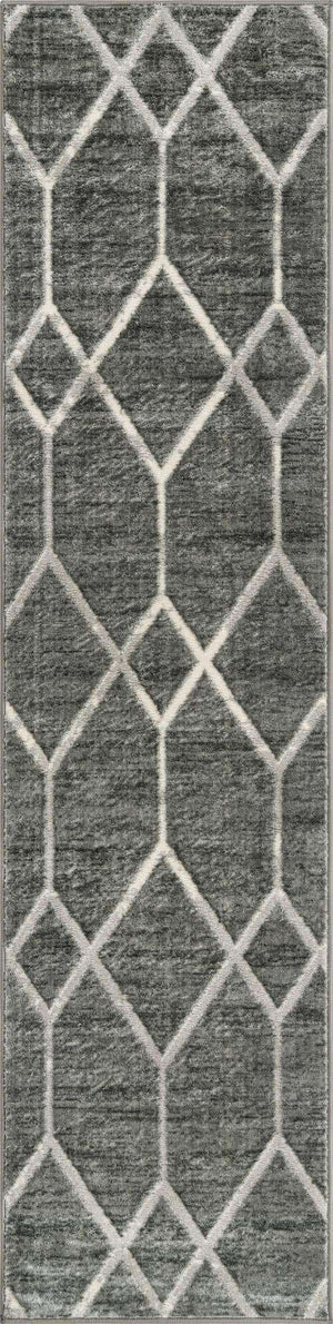 Gray 2' x 8' Matrix Trellis Runner Area Rug 100% Polyester Geometric Pattern Modern Carpet for Living, Dining, Bedroom, Office for Sale at Rug Engine
