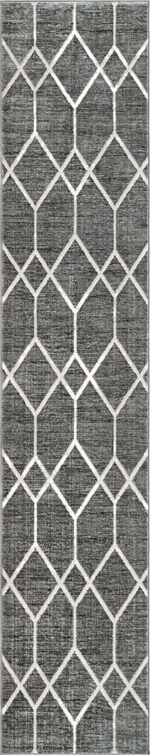 Gray 2' 7 x 13' Matrix Trellis Runner Area Rug 100% Polyester Geometric Pattern Modern Carpet for Living, Dining, Bedroom, Office for Sale at Rug Engine
