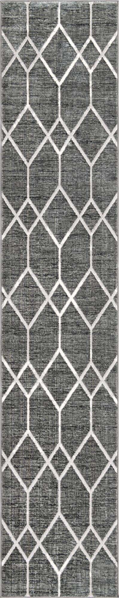 Gray 2' 7 x 13' Matrix Trellis Runner Area Rug 100% Polyester Geometric Pattern Modern Carpet for Living, Dining, Bedroom, Office for Sale at Rug Engine