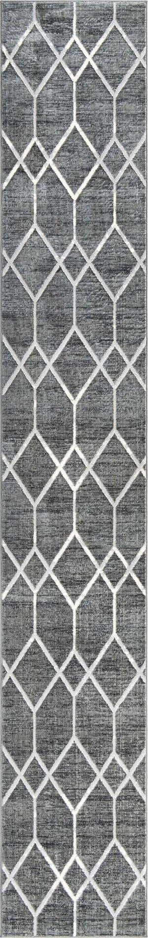 Gray 2' 7 x 16' 5 Matrix Trellis Runner Area Rug 100% Polyester Geometric Pattern Modern Carpet for Living, Dining, Bedroom, Office for Sale at Rug Engine