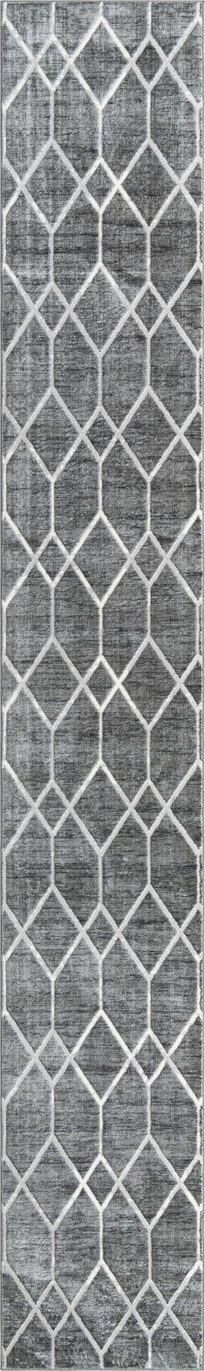 Gray 2' 11 x 19' 8 Matrix Trellis Runner Area Rug 100% Polyester Geometric Pattern Modern Carpet for Living, Dining, Bedroom, Office for Sale at Rug Engine