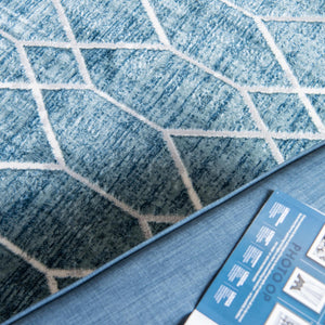 Blue 5' 3 x 5' 3 Matrix Trellis Octagon Area Rug 100% Polyester Geometric Pattern Modern Carpet for Living, Dining, Bedroom, Office for Sale at Rug Engine