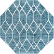Blue 5' 3 x 5' 3 Matrix Trellis Octagon Area Rug 100% Polyester Geometric Pattern Modern Carpet for Living, Dining, Bedroom, Office for Sale at Rug Engine