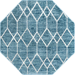 Blue 5' 3 x 5' 3 Matrix Trellis Octagon Area Rug 100% Polyester Geometric Pattern Modern Carpet for Living, Dining, Bedroom, Office for Sale at Rug Engine