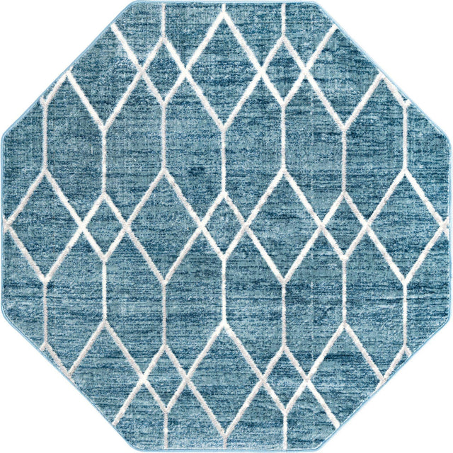 Blue 5' 3 x 5' 3 Matrix Trellis Octagon Area Rug 100% Polyester Geometric Pattern Modern Carpet for Living, Dining, Bedroom, Office for Sale at Rug Engine