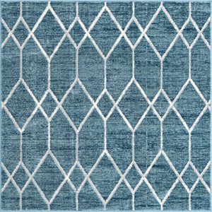 Blue 5' 3 x 5' 3 Matrix Trellis Square Area Rug 100% Polyester Geometric Pattern Modern Carpet for Living, Dining, Bedroom, Office for Sale at Rug Engine