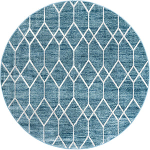 Blue 7' x 7' Matrix Trellis Round Area Rug 100% Polyester Geometric Pattern Modern Carpet for Living, Dining, Bedroom, Office for Sale at Rug Engine