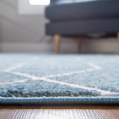 Blue 7' x 7' Matrix Trellis Square Area Rug 100% Polyester Geometric Pattern Modern Carpet for Living, Dining, Bedroom, Office for Sale at Rug Engine