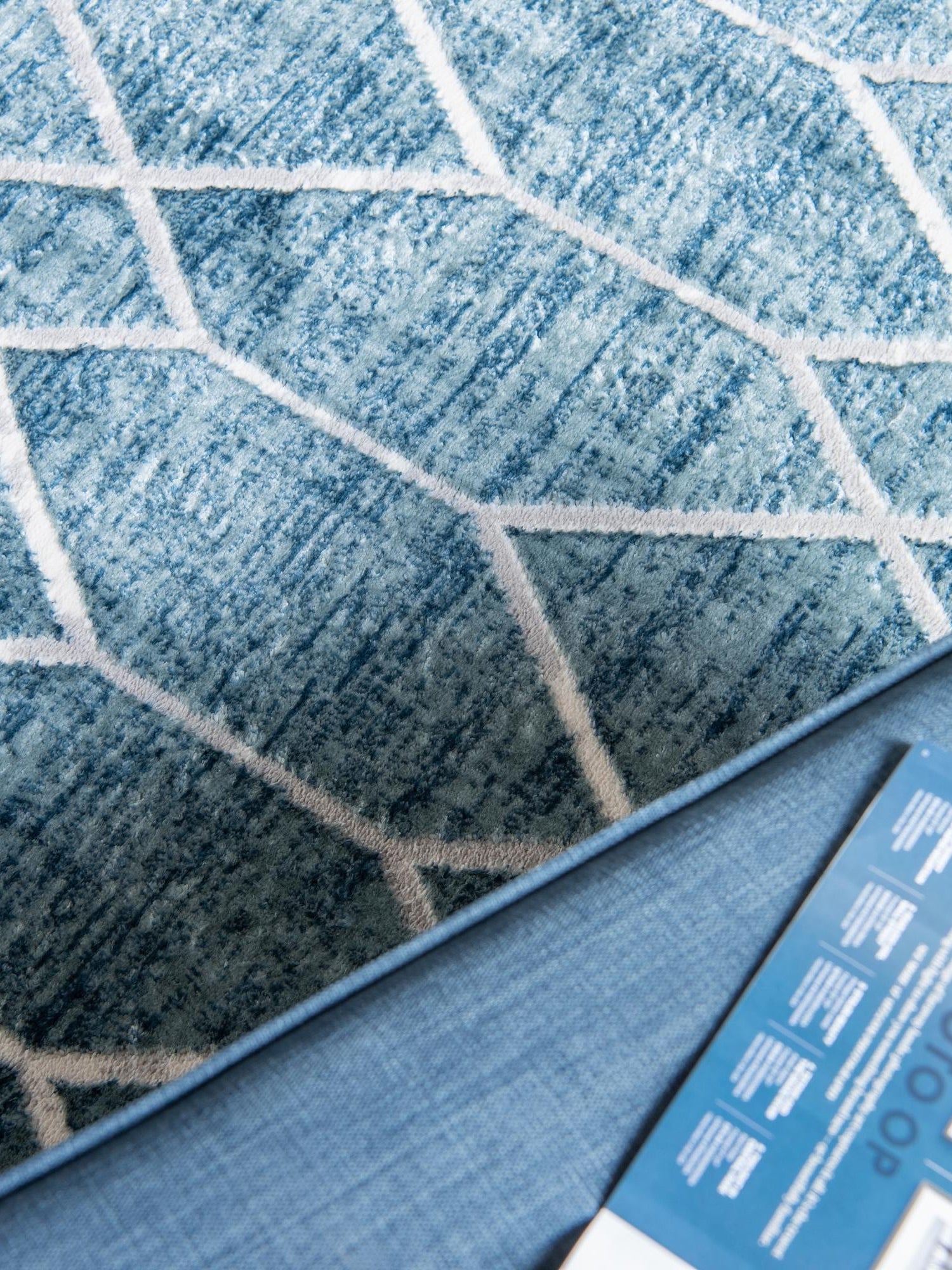 Blue 7' x 7' Matrix Trellis Square Area Rug 100% Polyester Geometric Pattern Modern Carpet for Living, Dining, Bedroom, Office for Sale at Rug Engine