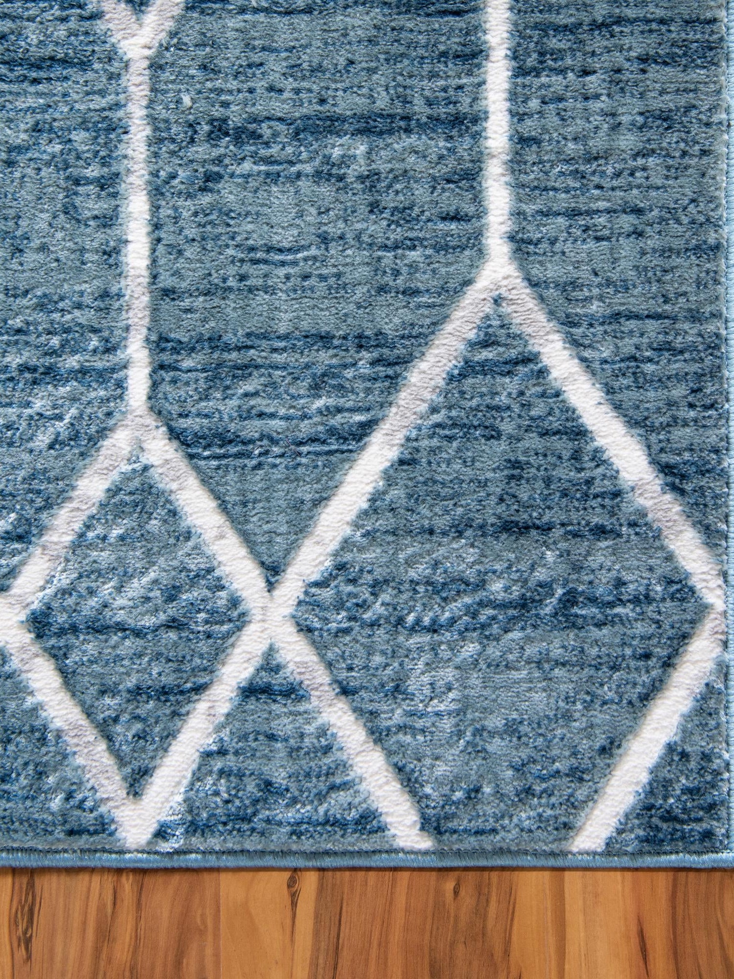 Blue 7' x 7' Matrix Trellis Square Area Rug 100% Polyester Geometric Pattern Modern Carpet for Living, Dining, Bedroom, Office for Sale at Rug Engine