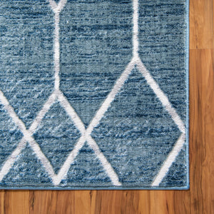 Blue 7' x 7' Matrix Trellis Square Area Rug 100% Polyester Geometric Pattern Modern Carpet for Living, Dining, Bedroom, Office for Sale at Rug Engine