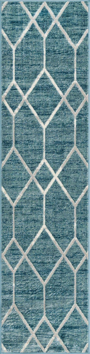 Blue 2' x 8' Matrix Trellis Runner Area Rug 100% Polyester Geometric Pattern Modern Carpet for Living, Dining, Bedroom, Office for Sale at Rug Engine