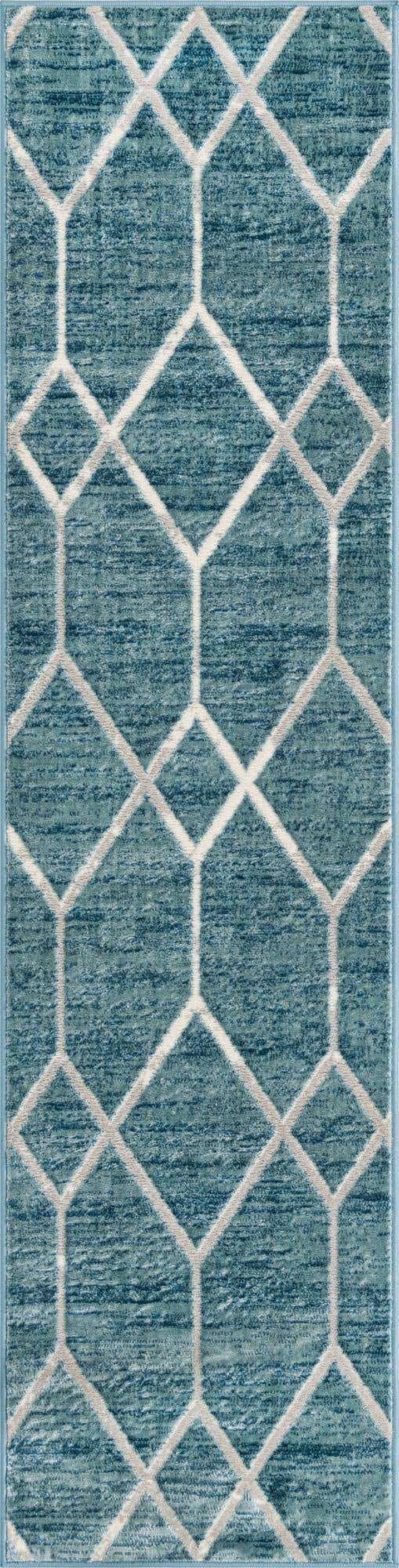 Blue 2' x 8' Matrix Trellis Runner Area Rug 100% Polyester Geometric Pattern Modern Carpet for Living, Dining, Bedroom, Office for Sale at Rug Engine