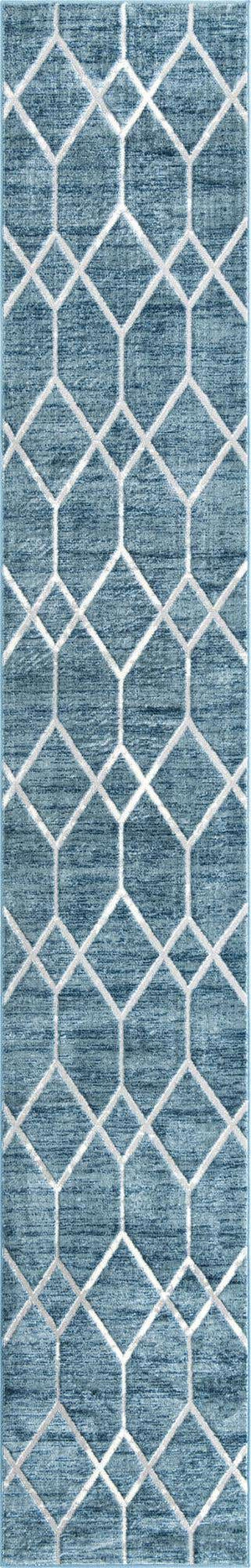 Blue 2' 7 x 16' 5 Matrix Trellis Runner Area Rug 100% Polyester Geometric Pattern Modern Carpet for Living, Dining, Bedroom, Office for Sale at Rug Engine