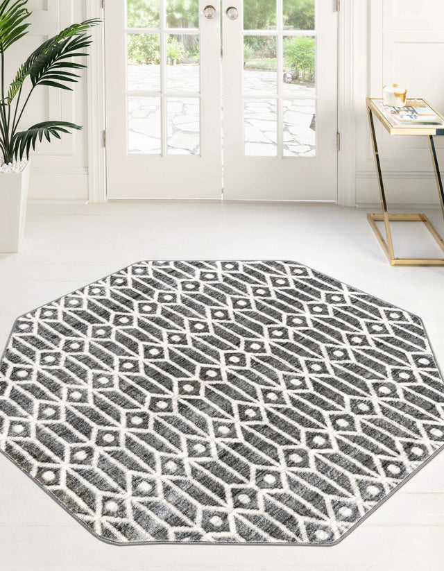 Gray 5' 3 x 5' 3 Matrix Trellis Octagon Area Rug 100% Polyester Geometric Pattern Modern Carpet for Living, Dining, Bedroom, Office for Sale at Rug Engine