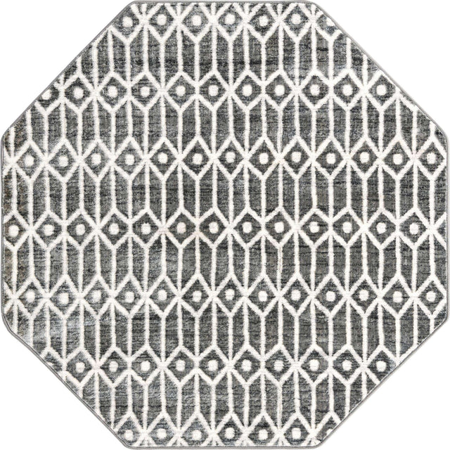 Gray 5' 3 x 5' 3 Matrix Trellis Octagon Area Rug 100% Polyester Geometric Pattern Modern Carpet for Living, Dining, Bedroom, Office for Sale at Rug Engine