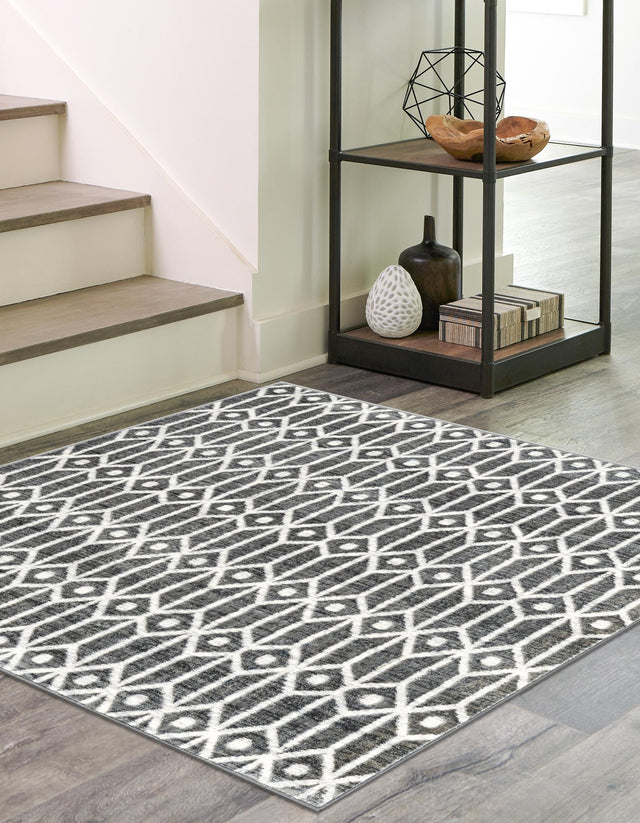 Gray 7' x 7' Matrix Trellis Square Area Rug 100% Polyester Geometric Pattern Modern Carpet for Living, Dining, Bedroom, Office for Sale at Rug Engine