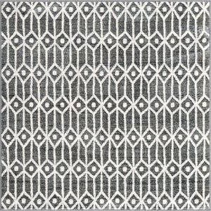 Gray 5' 3 x 5' 3 Matrix Trellis Square Area Rug 100% Polyester Geometric Pattern Modern Carpet for Living, Dining, Bedroom, Office for Sale at Rug Engine