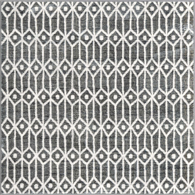 Gray 5' 3 x 5' 3 Matrix Trellis Square Area Rug 100% Polyester Geometric Pattern Modern Carpet for Living, Dining, Bedroom, Office for Sale at Rug Engine