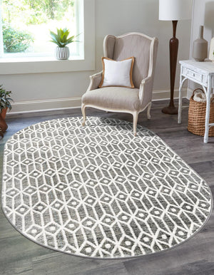 Gray 5' 3 x 8' Matrix Trellis Oval Area Rug 100% Polyester Geometric Pattern Modern Carpet for Living, Dining, Bedroom, Office for Sale at Rug Engine