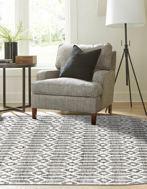 Gray 5' 3 x 8' Matrix Trellis Oval Area Rug 100% Polyester Geometric Pattern Modern Carpet for Living, Dining, Bedroom, Office for Sale at Rug Engine