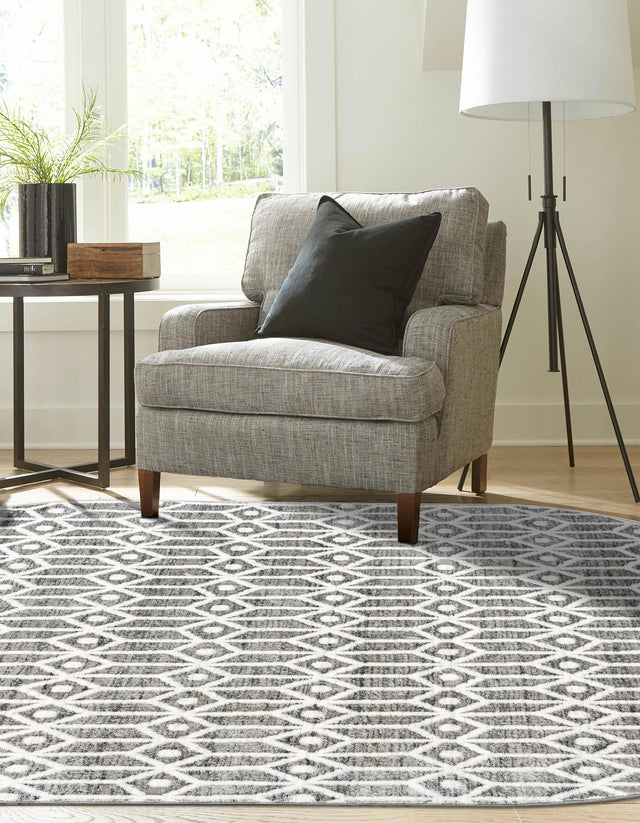 Gray 5' 3 x 8' Matrix Trellis Oval Area Rug 100% Polyester Geometric Pattern Modern Carpet for Living, Dining, Bedroom, Office for Sale at Rug Engine