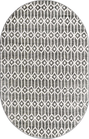 Gray 5' 3 x 8' Matrix Trellis Oval Area Rug 100% Polyester Geometric Pattern Modern Carpet for Living, Dining, Bedroom, Office for Sale at Rug Engine