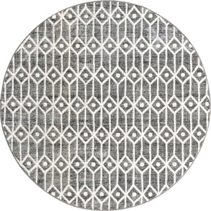 Gray 7' x 7' Matrix Trellis Round Area Rug 100% Polyester Geometric Pattern Modern Carpet for Living, Dining, Bedroom, Office for Sale at Rug Engine