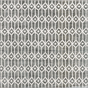 Gray 7' x 7' Matrix Trellis Square Area Rug 100% Polyester Geometric Pattern Modern Carpet for Living, Dining, Bedroom, Office for Sale at Rug Engine