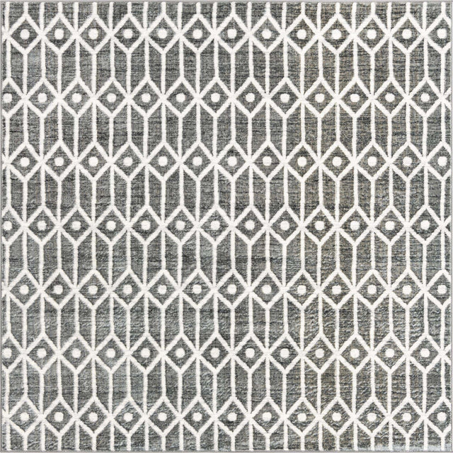 Gray 7' x 7' Matrix Trellis Square Area Rug 100% Polyester Geometric Pattern Modern Carpet for Living, Dining, Bedroom, Office for Sale at Rug Engine