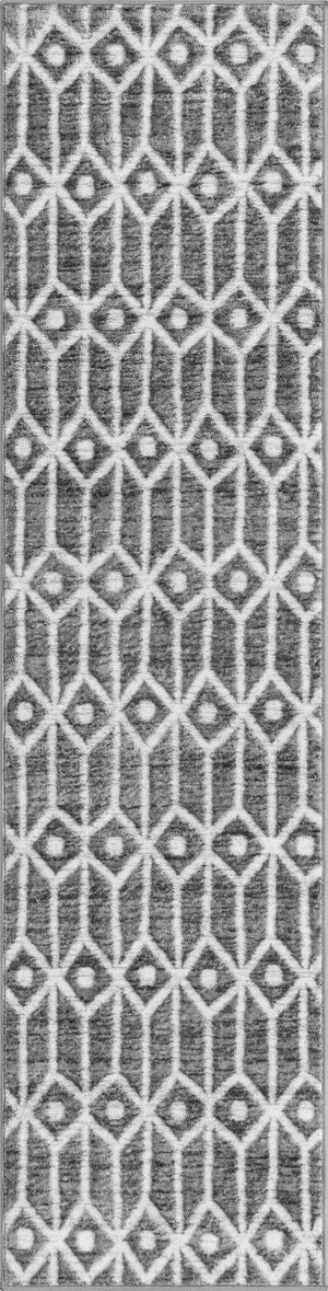 Gray 2' x 8' Matrix Trellis Runner Area Rug 100% Polyester Geometric Pattern Modern Carpet for Living, Dining, Bedroom, Office for Sale at Rug Engine