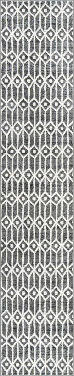Gray 2' 7 x 13' Matrix Trellis Runner Area Rug 100% Polyester Geometric Pattern Modern Carpet for Living, Dining, Bedroom, Office for Sale at Rug Engine