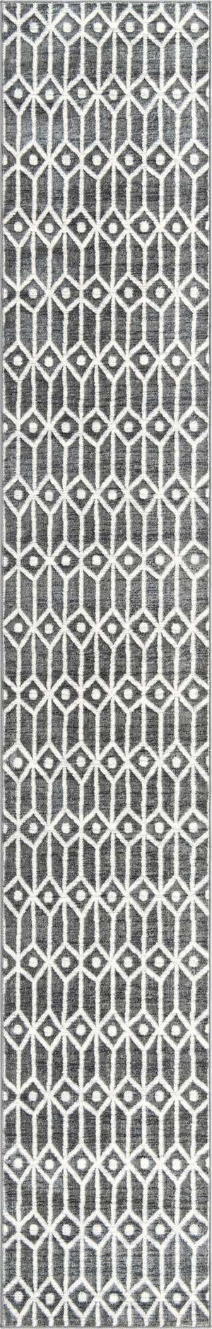 Gray 2' 7 x 16' 5 Matrix Trellis Runner Area Rug 100% Polyester Geometric Pattern Modern Carpet for Living, Dining, Bedroom, Office for Sale at Rug Engine