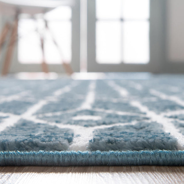 Blue 5' 3 x 5' 3 Matrix Trellis Octagon Area Rug 100% Polyester Geometric Pattern Modern Carpet for Living, Dining, Bedroom, Office for Sale at Rug Engine