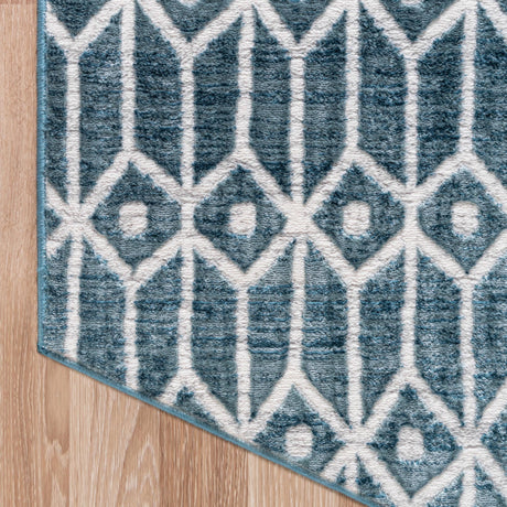 Blue 5' 3 x 5' 3 Matrix Trellis Octagon Area Rug 100% Polyester Geometric Pattern Modern Carpet for Living, Dining, Bedroom, Office for Sale at Rug Engine
