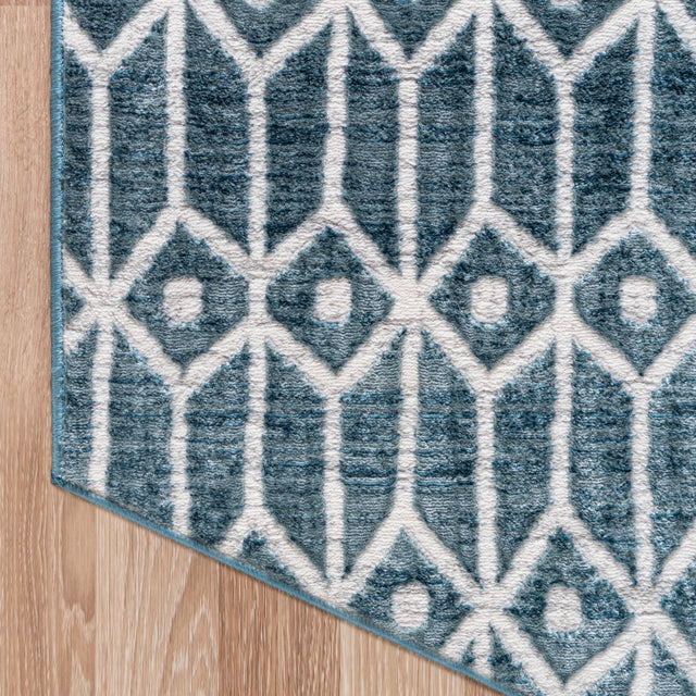 Blue 5' 3 x 5' 3 Matrix Trellis Octagon Area Rug 100% Polyester Geometric Pattern Modern Carpet for Living, Dining, Bedroom, Office for Sale at Rug Engine