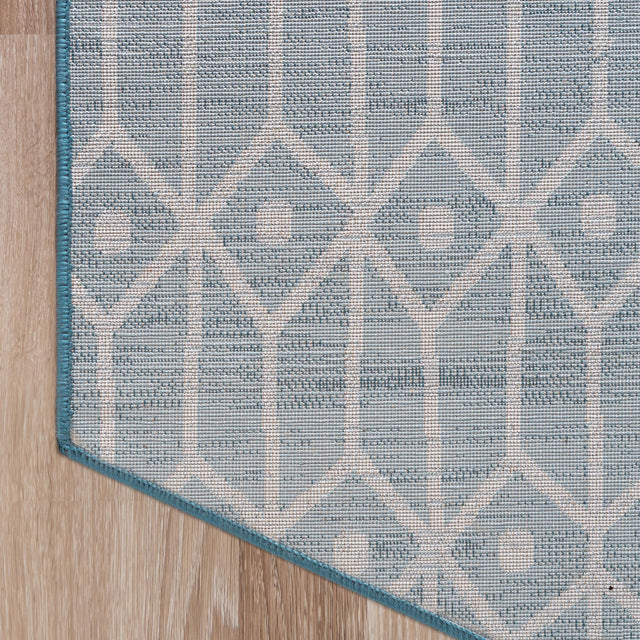 Blue 5' 3 x 5' 3 Matrix Trellis Octagon Area Rug 100% Polyester Geometric Pattern Modern Carpet for Living, Dining, Bedroom, Office for Sale at Rug Engine