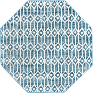 Blue 5' 3 x 5' 3 Matrix Trellis Octagon Area Rug 100% Polyester Geometric Pattern Modern Carpet for Living, Dining, Bedroom, Office for Sale at Rug Engine