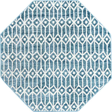 Blue 5' 3 x 5' 3 Matrix Trellis Octagon Area Rug 100% Polyester Geometric Pattern Modern Carpet for Living, Dining, Bedroom, Office for Sale at Rug Engine