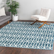 Blue 7' x 7' Matrix Trellis Square Area Rug 100% Polyester Geometric Pattern Modern Carpet for Living, Dining, Bedroom, Office for Sale at Rug Engine