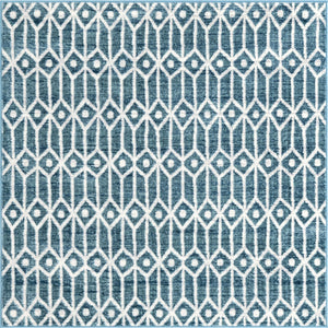 Blue 5' 3 x 5' 3 Matrix Trellis Square Area Rug 100% Polyester Geometric Pattern Modern Carpet for Living, Dining, Bedroom, Office for Sale at Rug Engine